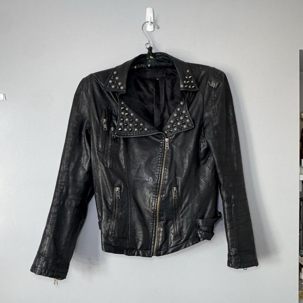 Women's Phoenix Quilted Studded Lock Moto Jacket Sz 46 Vintage Grunge Fall